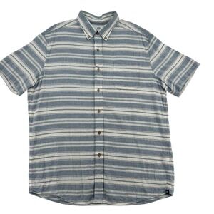 Southern Tide Men L Striped Linen Blend Button Down Short Sleeve Shirt Casual